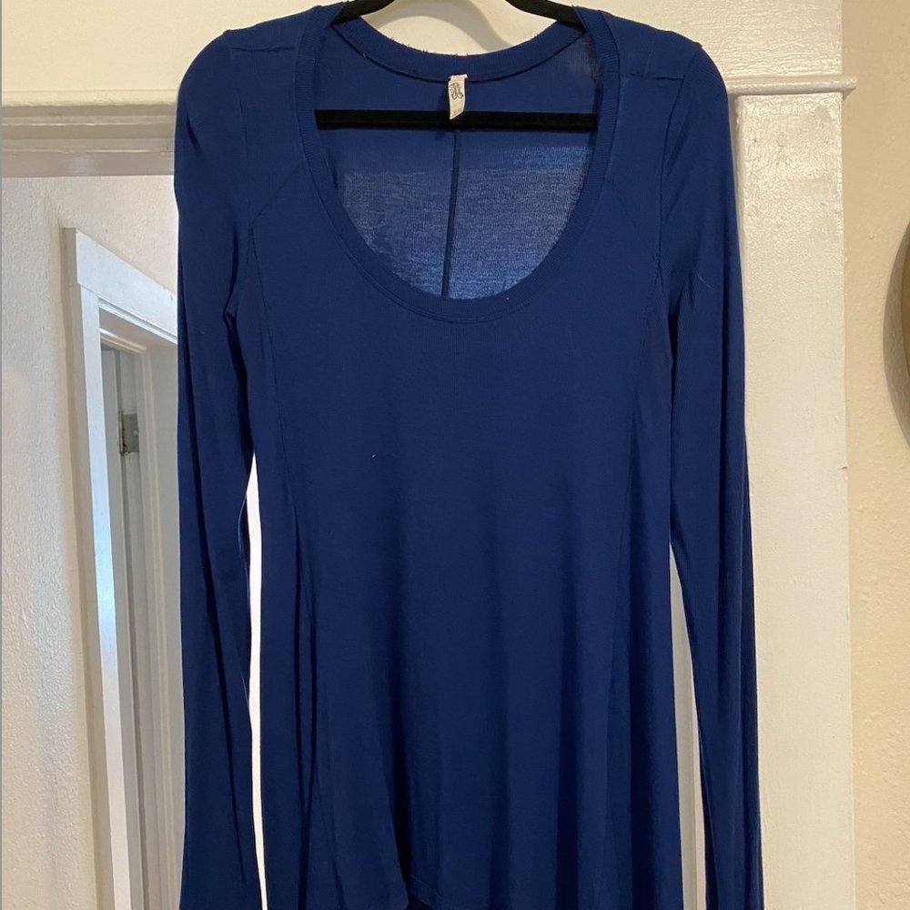 Free People Blue Thermal Shirt